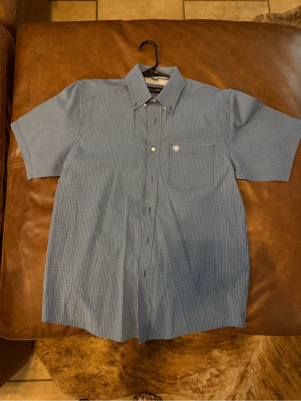 Ariat Men’s Short-Sleeve Blue Micro-Check Button-Down Shirt